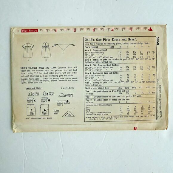 Vtg 1960s Simplicity 5860 Sewing Pattern Toddler Girl's Dress and Scarf Sz 4 - Picture 3 of 5